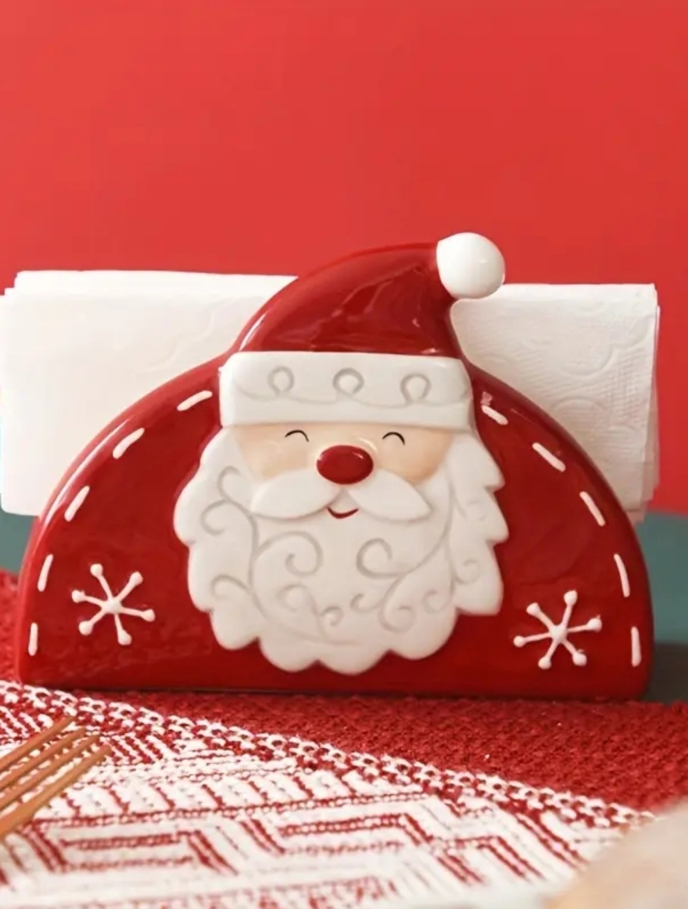 Christmas Santa Decorative Napkin Holder - Red and White